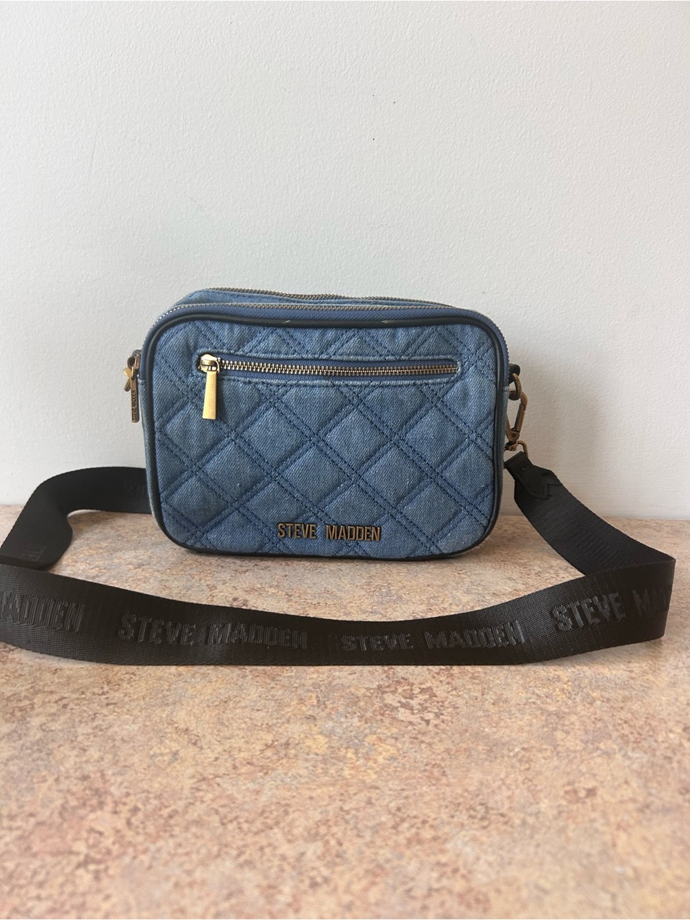 Steve Madden Quilted Denim Crossbody Purse with Adjustable Strap